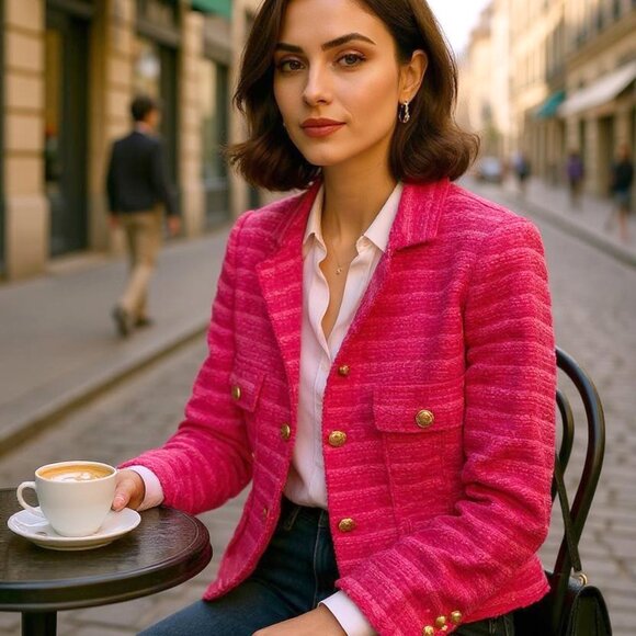 ZARA Fuchsia | Rough Edge | Gold Button | Short Blazer - Picture 1 of 9